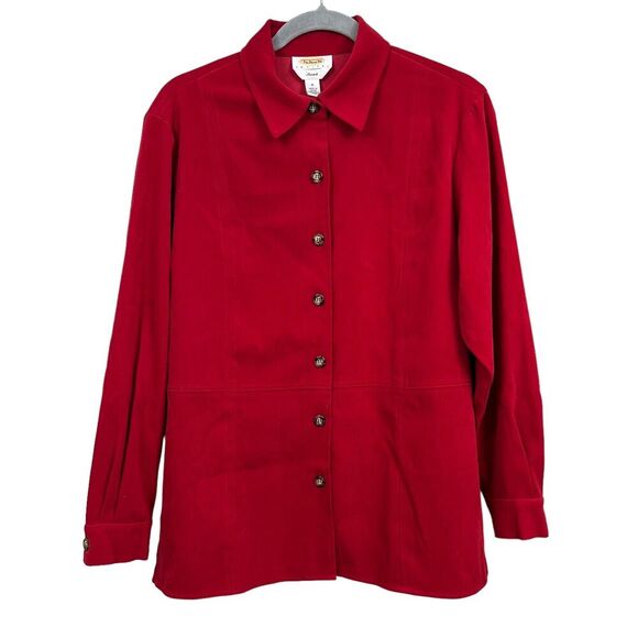 Talbots Petites Womens Velvet Shirt Top Button Up Collared Long Sleeves Red Sz M - Picture 1 of 5